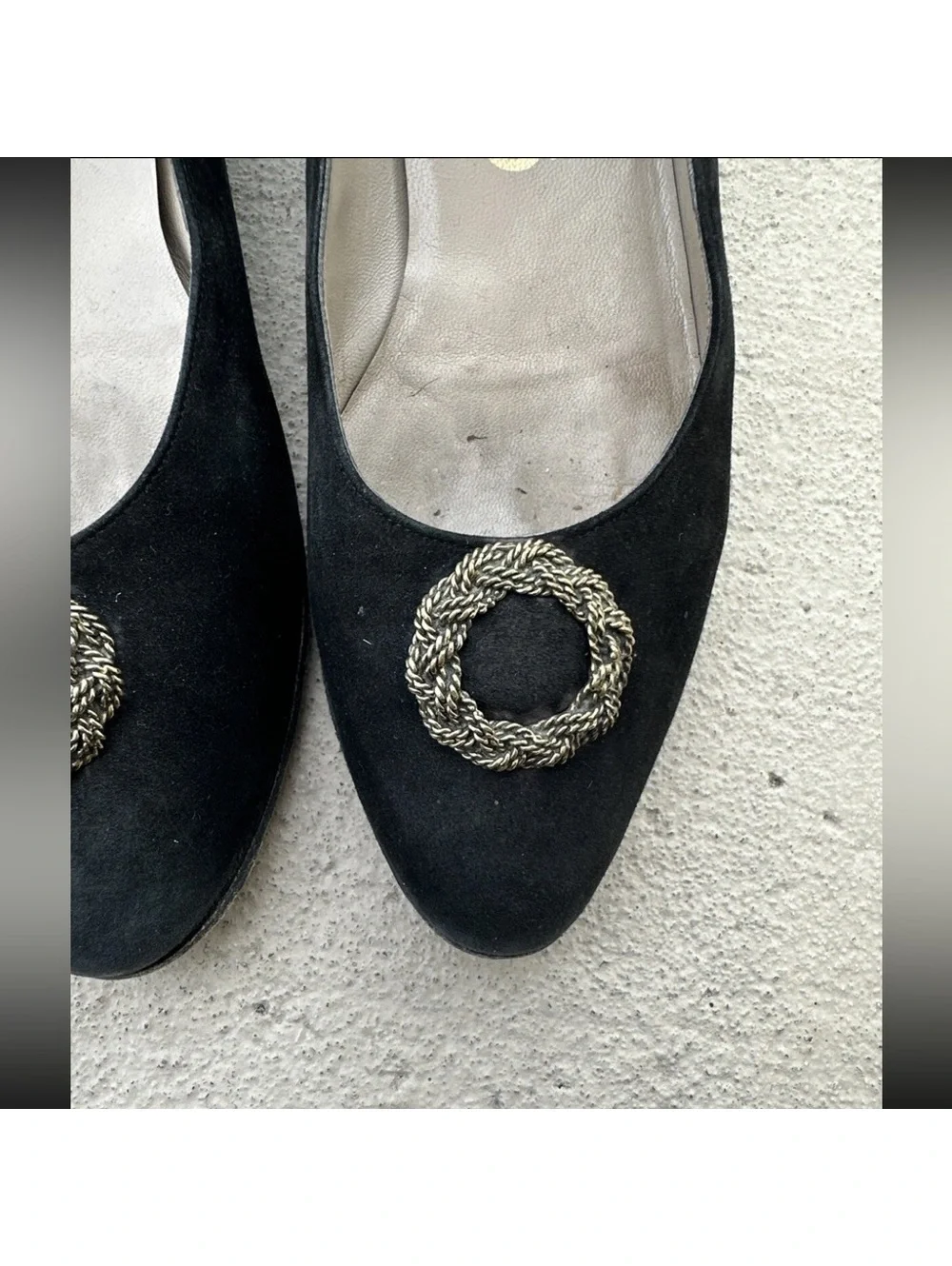 Vintage Ferragamo Black Flats with Gold Accents